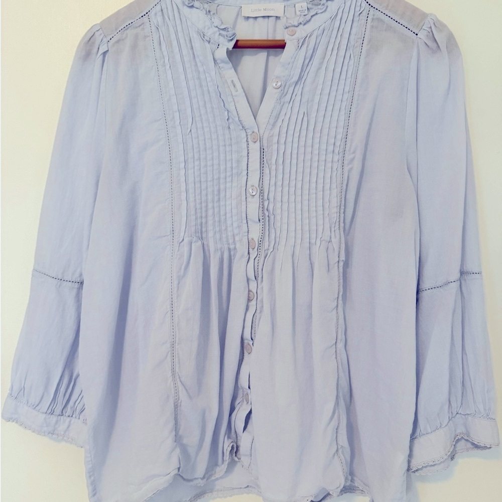 Aritzia Light Blue Pintuck Button-Front Blouse